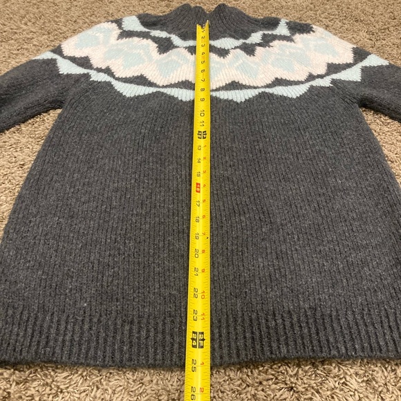 Banana Republic Fair Isle Sweater Women's L Gray Blue High Neck Relaxed Chunky - Picture 12 of 16